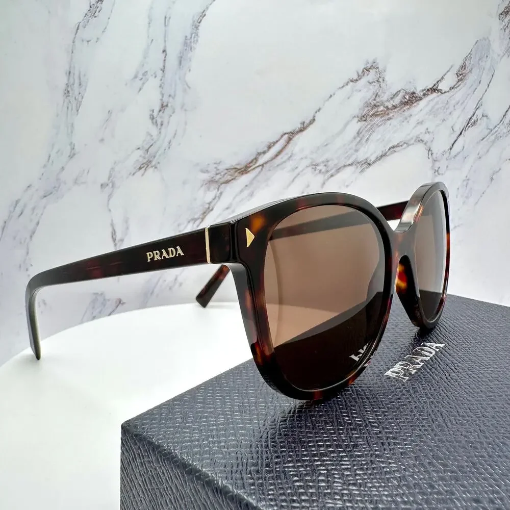 New PRADA Sunglasses Brown Square Gold Logo Tortoise Authentic w/ Box & Case - Picture 3 of 16